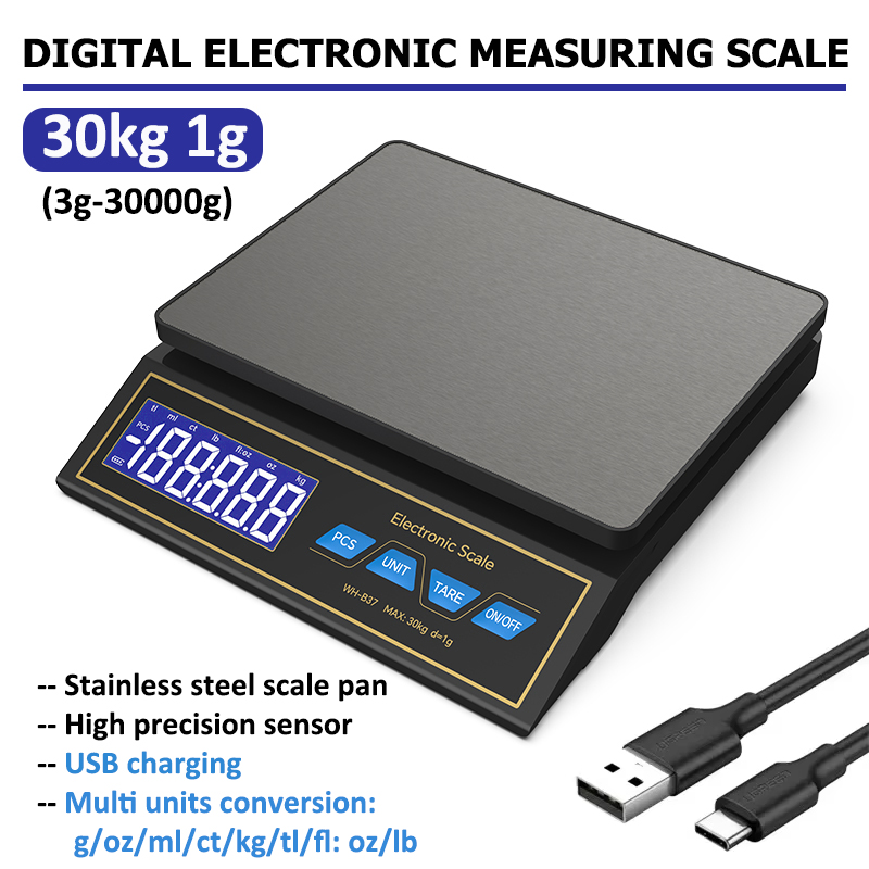 Electronics Stuff - Cyfrowa waga kuchenna LCD 30kg/1g, ładowalna,